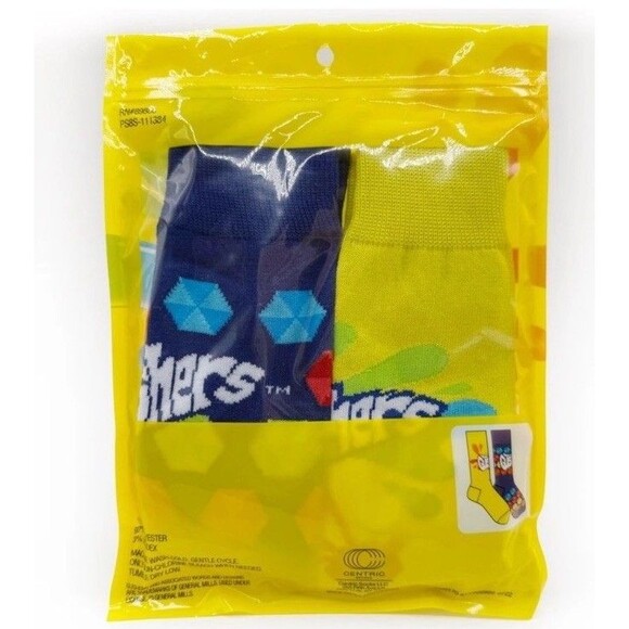 Gushers Fruit Snacks Crew Socks 2 Pairs Size 6-12 Unisex Blue Yellow Novelty New - Picture 3 of 5